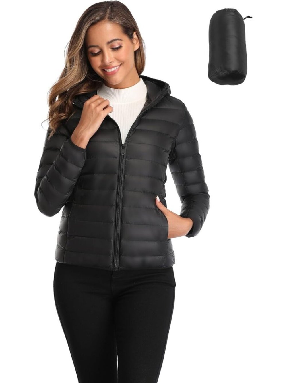 Women's Packable Puffer Jacket with Hood - Ultra Light Short Down Coat for